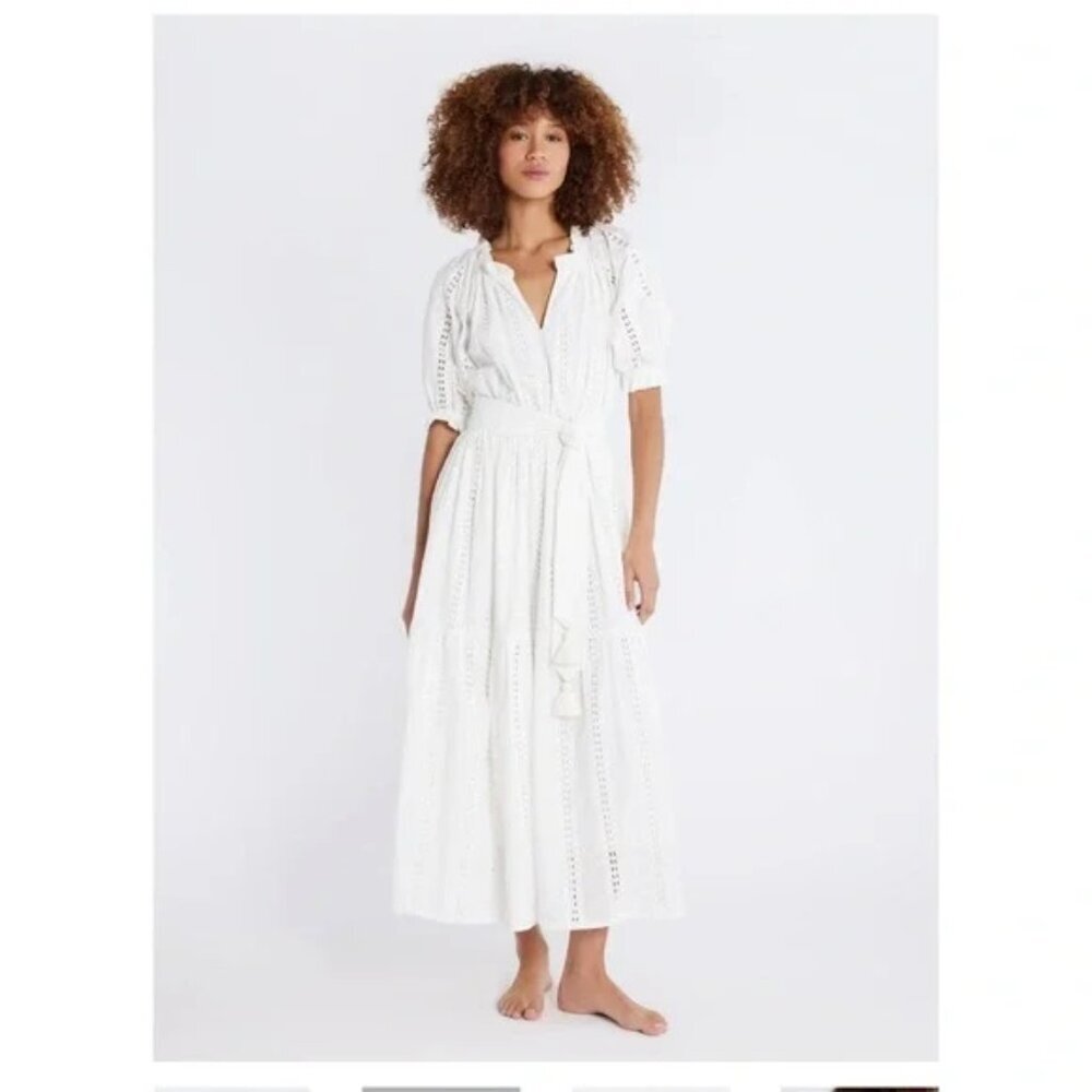 Mille Resort Zoe Tiered Eyelet Midi Dress White Medium